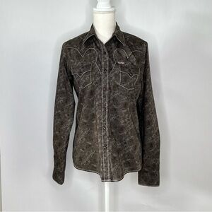 Cruel Girl Western Shirt Size M Grey Black Long Sleeve